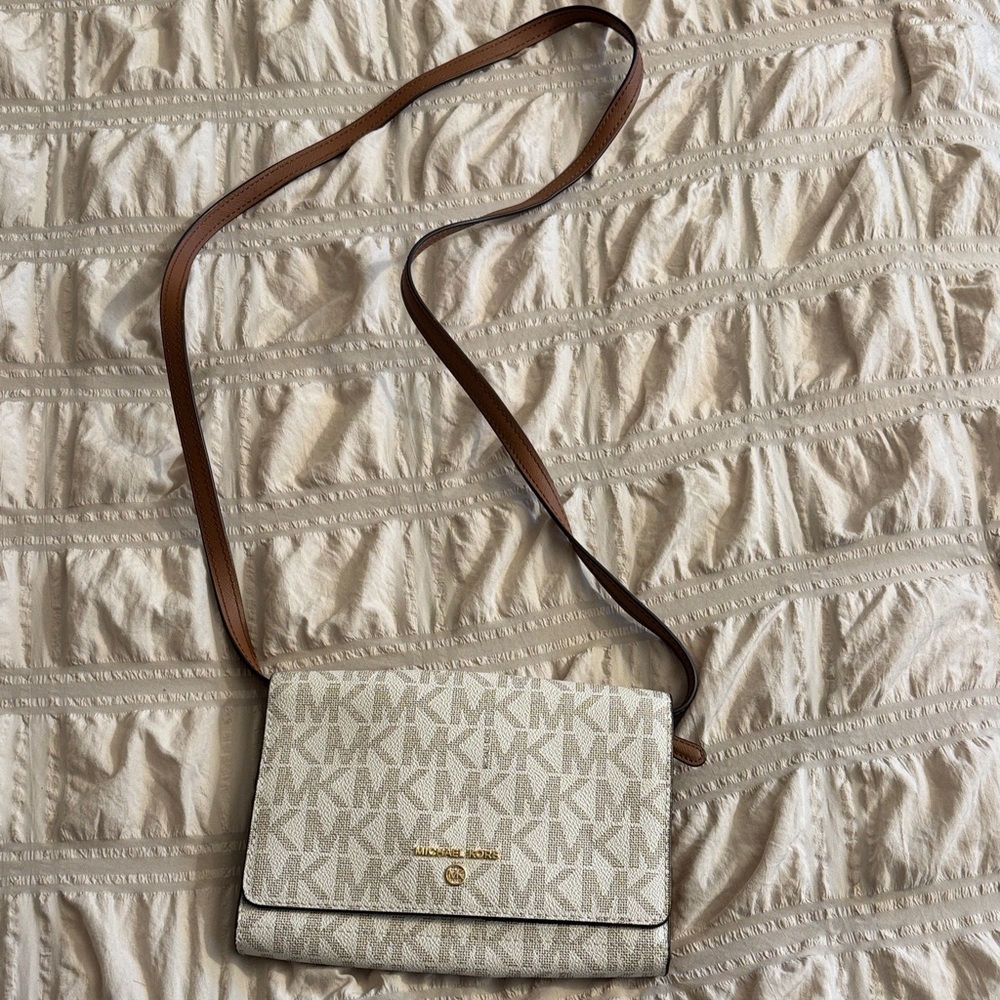 Michael Kors Beige and Brown Monogram Crossbody Bag